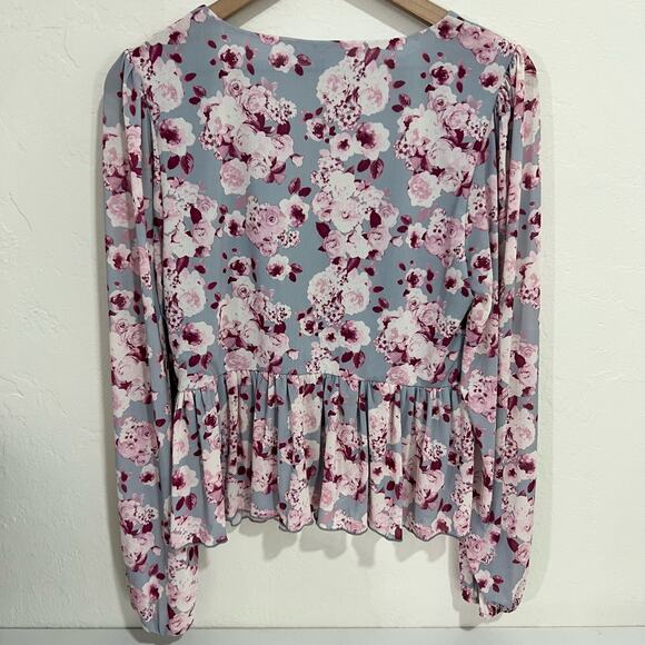 Brea Canyon Blue & Pink Floral Mesh Long Sleeve Top Size Large - Picture 6 of 7